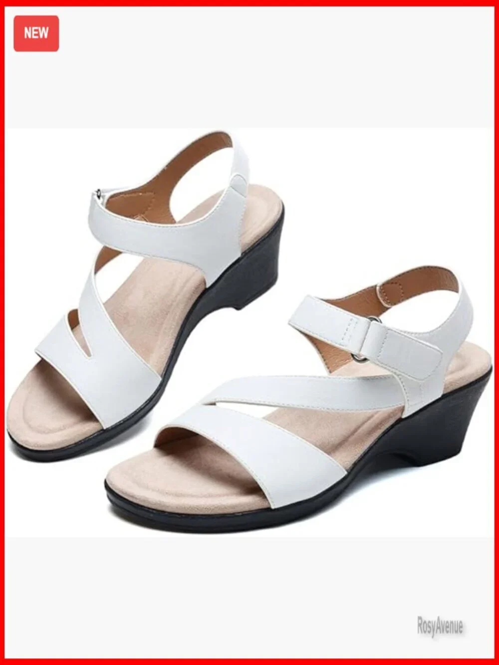 Leather Wedge Sandals with Arch Support Adjustable Strap 2-Inch Platform